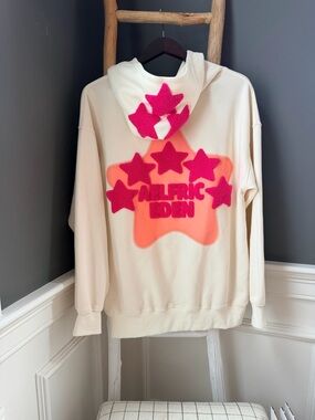 Aelfric Eden Ivory Hoodie with Pink and Coral Star Graphic
